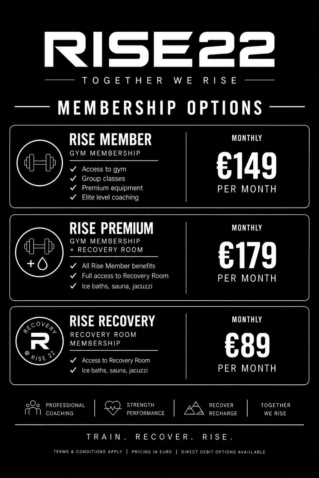 Official RISE 22 membership options and monthly prices